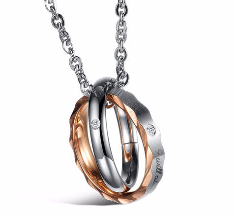 Round Pendant Stainless Steel Couple Necklace