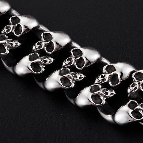 Stainless Steel Chain and Link Skulls Bangle