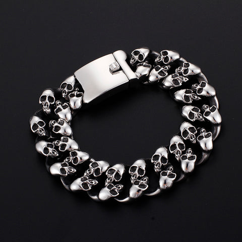 Stainless Steel Chain and Link Skulls Bangle