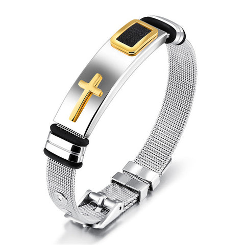 Gold-colored Cross Silver Bracelet